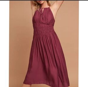 Moulinette Soeurs x Anthropologie Smocked Halter Midi Dress Plum Wine Silky